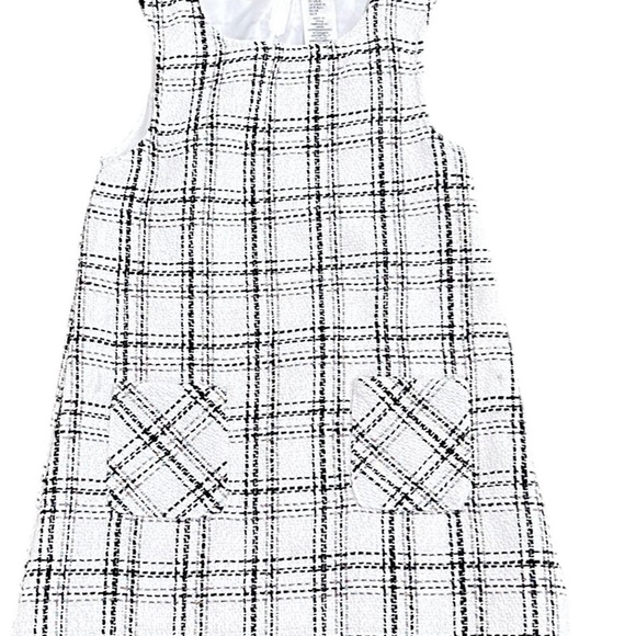 Max studio Black off White Plaid metallic sleeveless lined dress girls 5/6 small - Picture 2 of 8